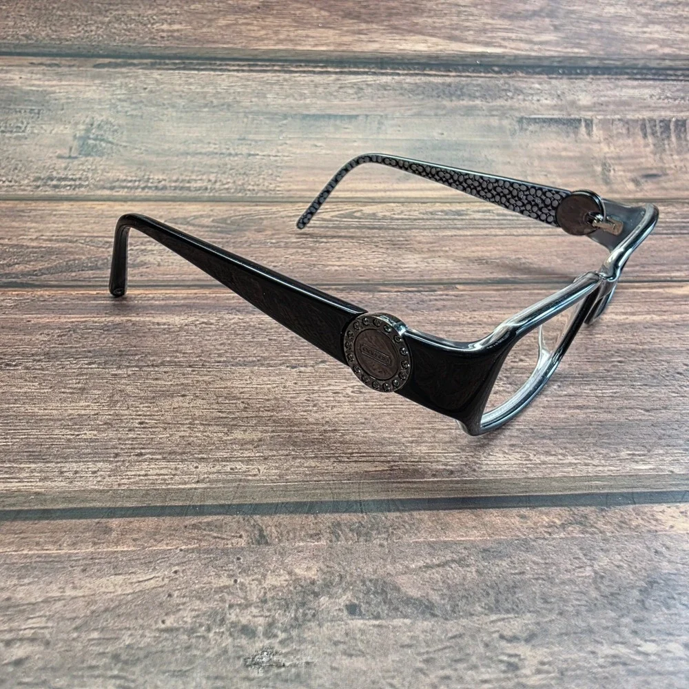 Coach Rosa 583 Black Rectangular Eyeglasses Crystal Logo Monogram 51-17-135